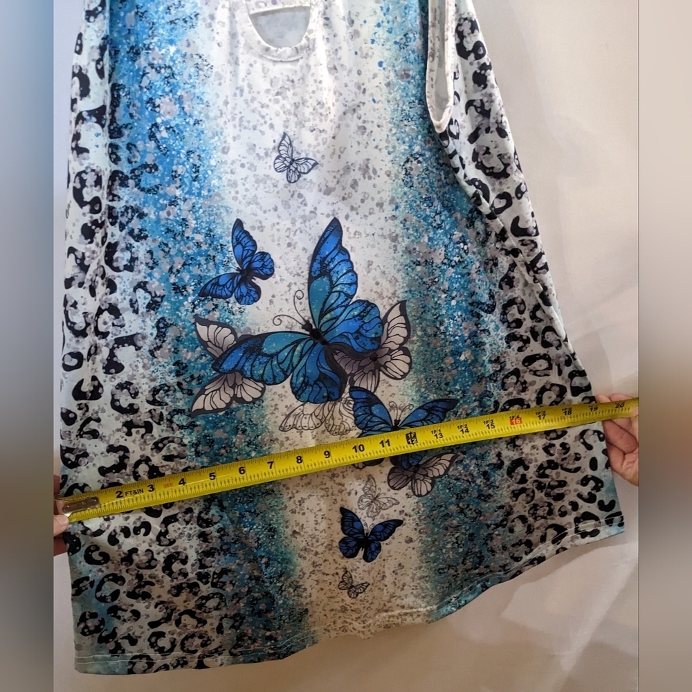 Cutout Butterfly Print Halter Neck Top, Casual Summer Sleeveless Top, T1W - Picture 6 of 8